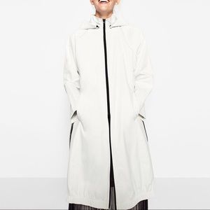 Zara white long zipped raincoat